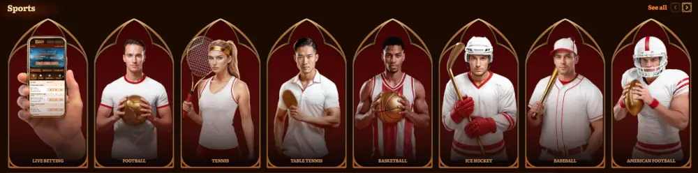 Categorie di scommesse sportive Wild Robin e anteprima dell'interfaccia dell'app mobile